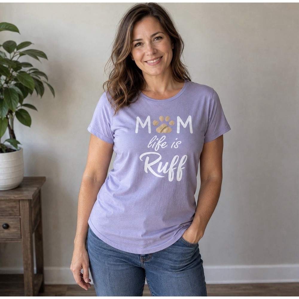 Apt. 9 Women Large Mom Life Is Ruff T Shirt Purple Dog Cat Paw Graphic Tee